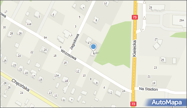 Brzeziny, Wrzosowa, 5, mapa Brzeziny
