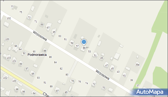 Brzeziny, Wrzosowa, 55, mapa Brzeziny