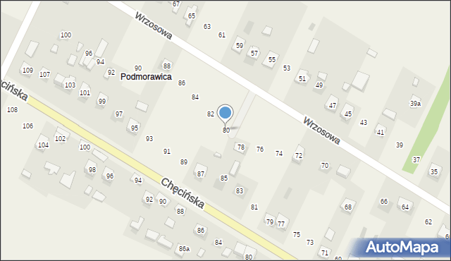 Brzeziny, Wrzosowa, 80, mapa Brzeziny