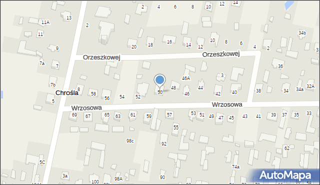 Chrośla, Wrzosowa, 50, mapa Chrośla