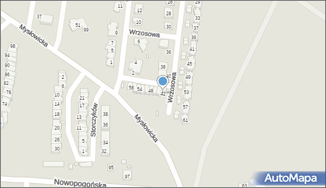 Czeladź, Wrzosowa, 42, mapa Czeladź