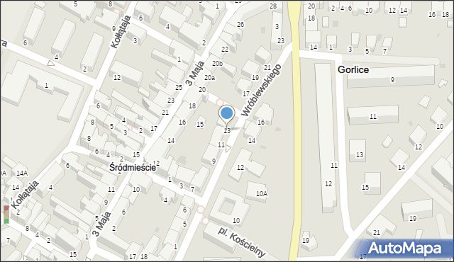 Gorlice, Wróblewskiego, 13, mapa Gorlic
