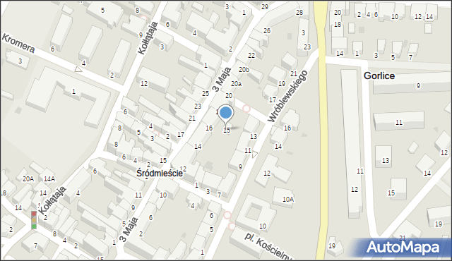 Gorlice, Wróblewskiego, 15, mapa Gorlic