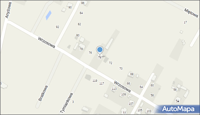 Jacków, Wrzosowa, 74, mapa Jacków