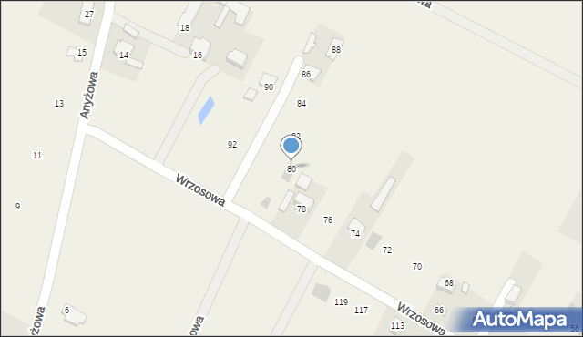 Jacków, Wrzosowa, 80, mapa Jacków