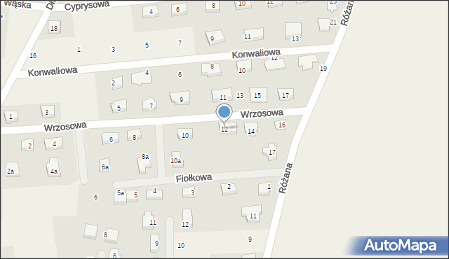 Jaczów, Wrzosowa, 12, mapa Jaczów