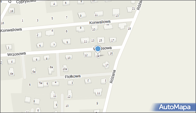 Jaczów, Wrzosowa, 14, mapa Jaczów