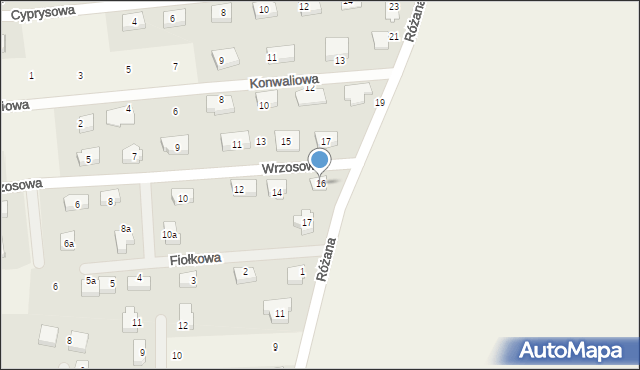 Jaczów, Wrzosowa, 16, mapa Jaczów