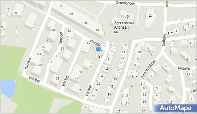 Katowice, Wróbli, 14, mapa Katowic