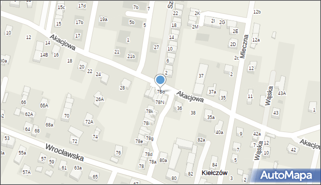Kiełczów, Wrocławska, 78o, mapa Kiełczów
