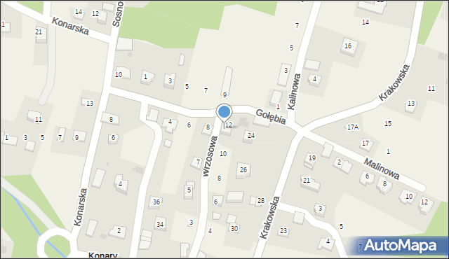 Konary, Wrzosowa, 12, mapa Konary