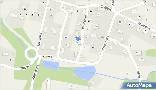 Konary, Wrzosowa, 3, mapa Konary