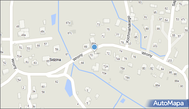 Kraków, Wrony Mieczysława, 70B, mapa Krakowa