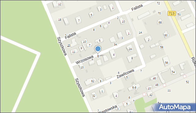 Kraszew, Wrzosowa, 6, mapa Kraszew