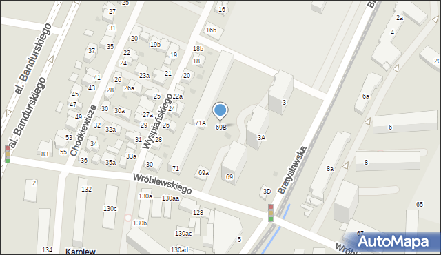Łódź, Wróblewskiego Walerego, gen., 69B, mapa Łodzi
