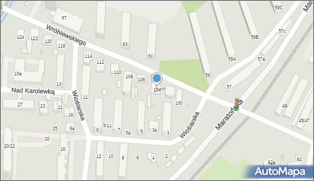 Łódź, Wróblewskiego Walerego, gen., 104, mapa Łodzi