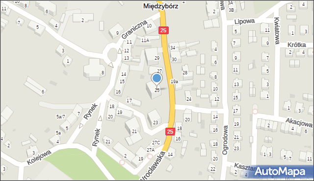 Międzybórz, Wrocławska, 25, mapa Międzybórz