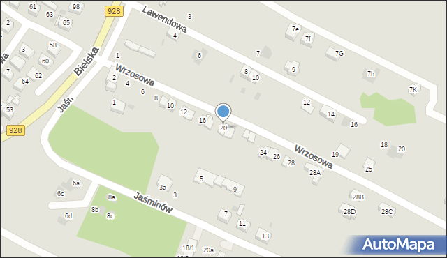 Mikołów, Wrzosowa, 20, mapa Mikołów