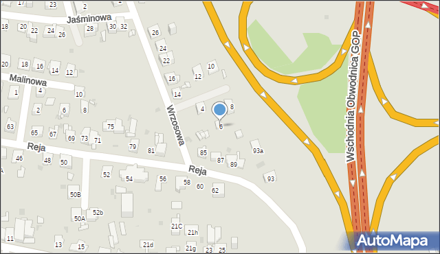 Mysłowice, Wrzosowa, 6, mapa Mysłowice