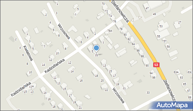 Myszyniec, Wrzosowa, 11, mapa Myszyniec