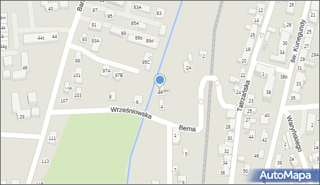 Nowy Sącz, Wrześniowska, 4A, mapa Nowego Sącza