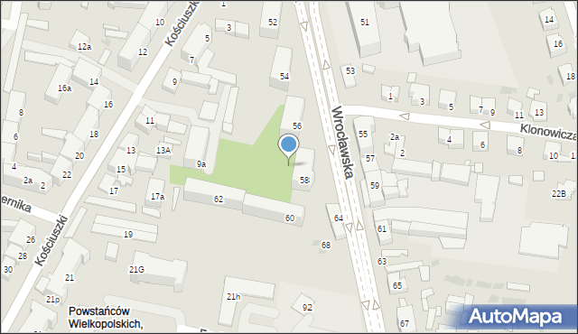 Ostrów Wielkopolski, Wrocławska, 60b, mapa Ostrów Wielkopolski