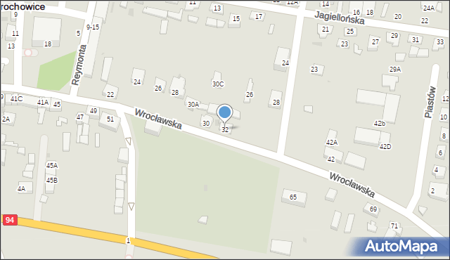 Prochowice, Wrocławska, 32, mapa Prochowice