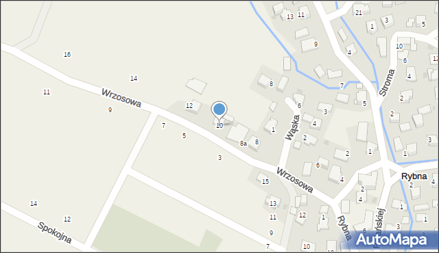 Rybna, Wrzosowa, 10, mapa Rybna