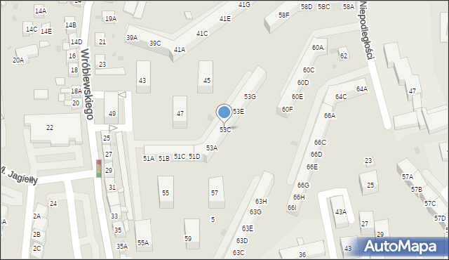 Siemianowice Śląskie, Wróblewskiego Walerego, gen., 53C, mapa Siemianowice Śląskie