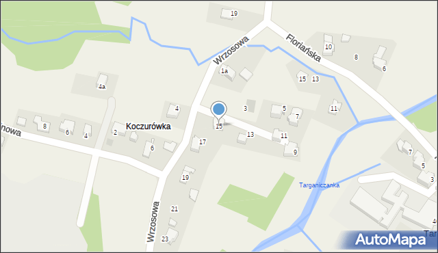 Targanice, Wrzosowa, 15, mapa Targanice