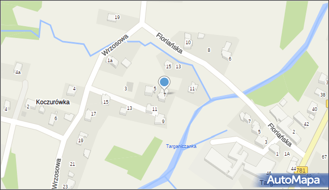Targanice, Wrzosowa, 7, mapa Targanice