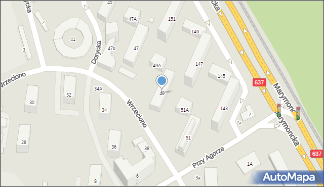 Warszawa, Wrzeciono, 49, mapa Warszawy