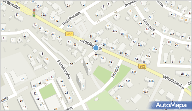 Zielona Góra, Wrocławska, 57, mapa Zielona Góra