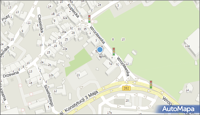Zielona Góra, Wrocławska, 7B, mapa Zielona Góra
