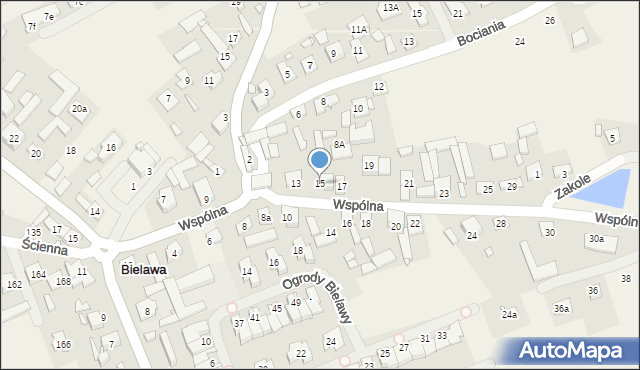 Bielawa, Wspólna, 15, mapa Bielawa