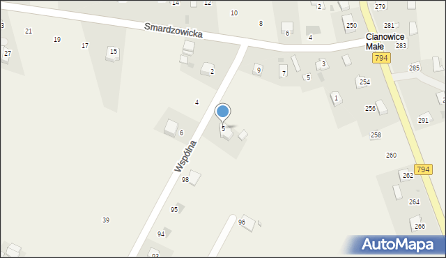 Cianowice, Wspólna, 5, mapa Cianowice