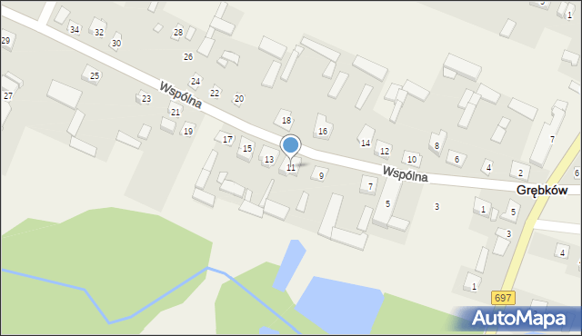Grębków, Wspólna, 11, mapa Grębków