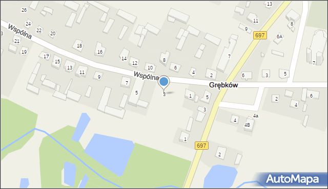 Grębków, Wspólna, 3, mapa Grębków