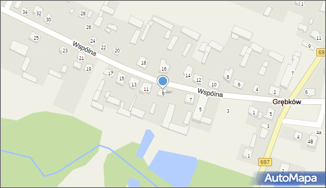 Grębków, Wspólna, 9, mapa Grębków
