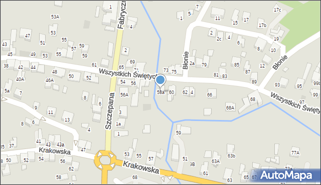 Kęty, Wszystkich Świętych, 58a, mapa Kęty