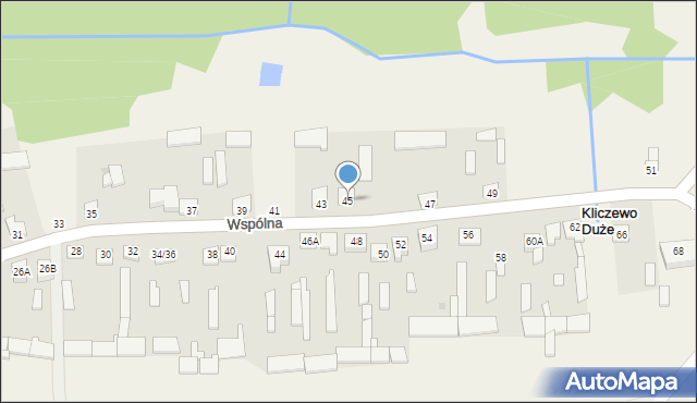 Kliczewo Duże, Wspólna, 45, mapa Kliczewo Duże
