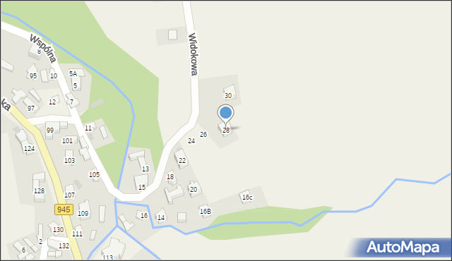 Korbielów, Wspólna, 28, mapa Korbielów