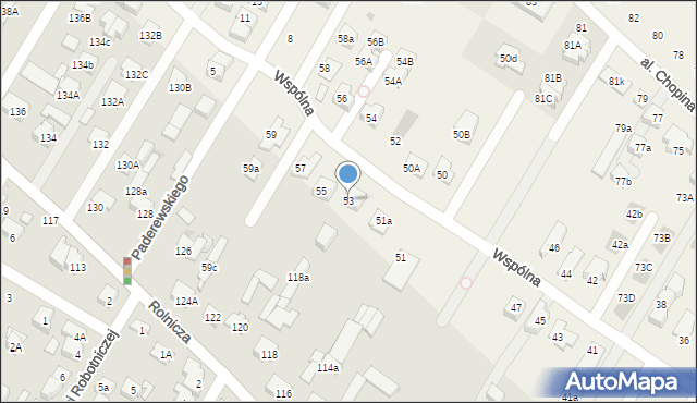 Łomianki Dolne, Wspólna, 53, mapa Łomianki Dolne