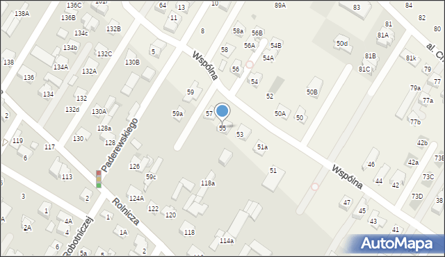 Łomianki Dolne, Wspólna, 55, mapa Łomianki Dolne