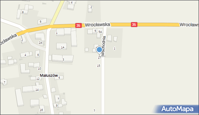 Małuszów, Wschodnia, 17, mapa Małuszów