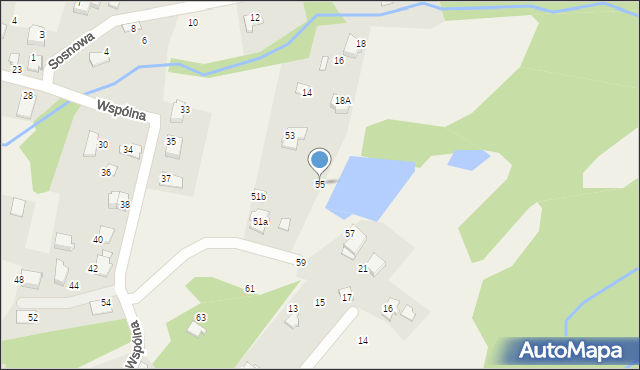 Meszna, Wspólna, 55, mapa Meszna