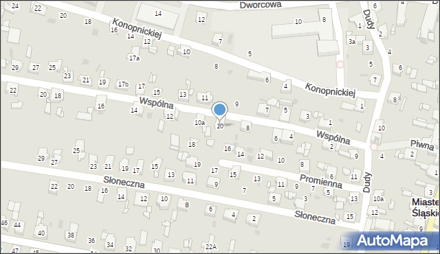 Miasteczko Śląskie, Wspólna, 10, mapa Miasteczko Śląskie