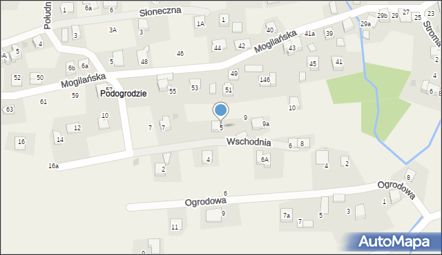 Mogilany, Wschodnia, 5, mapa Mogilany