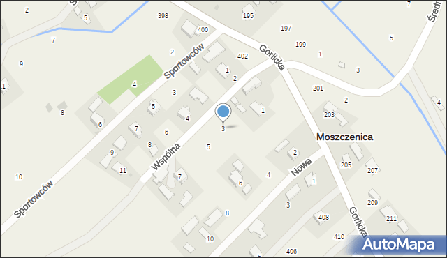 Moszczenica, Wspólna, 3, mapa Moszczenica