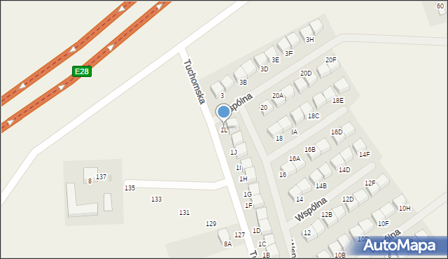 Nowy Tuchom, Wspólna, 1L, mapa Nowy Tuchom